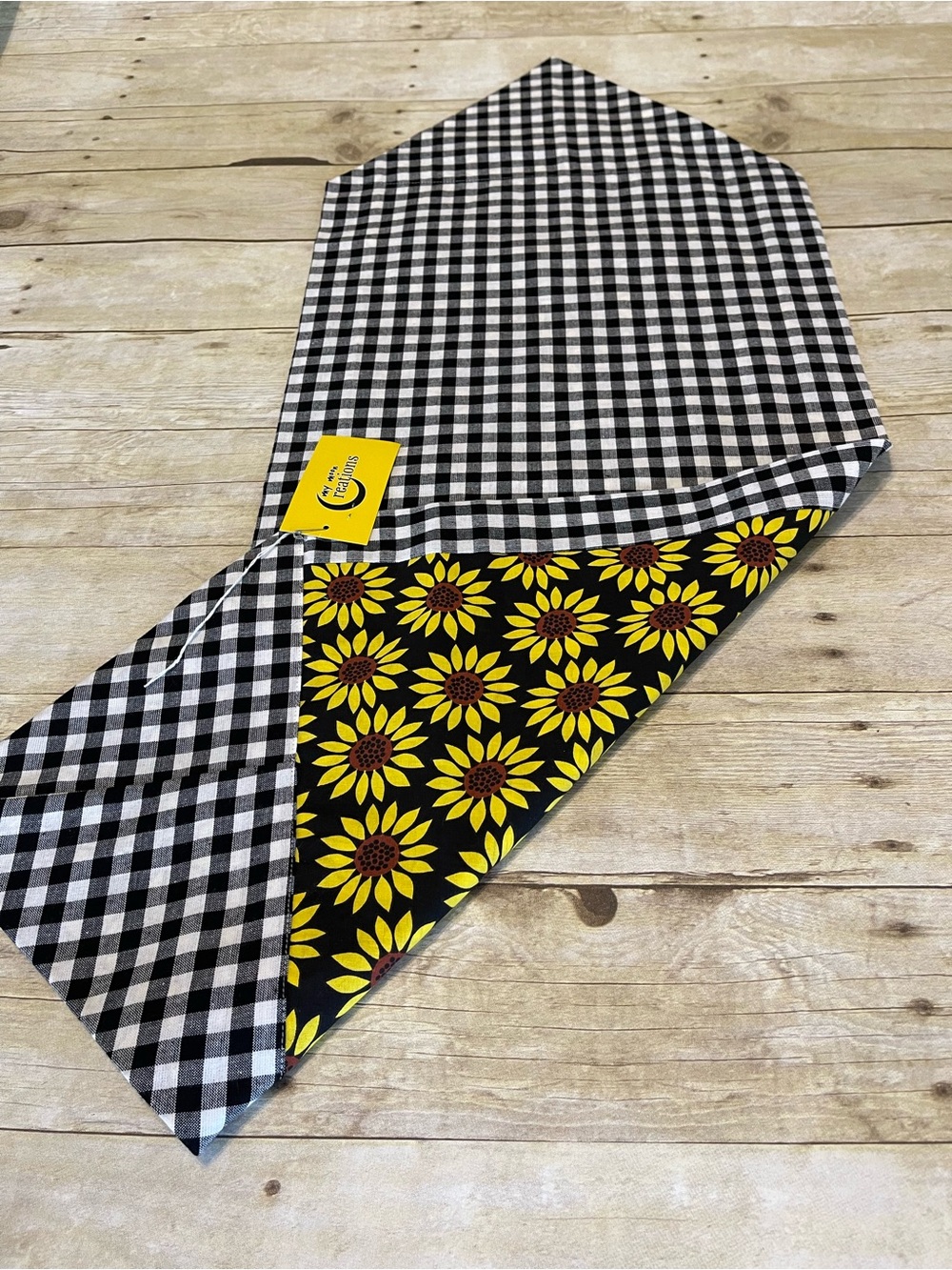 NEW Table Runner Sunflowers & Black Checkered Farmhouse  Decor Cotton Two Sides - Picture 10 of 10